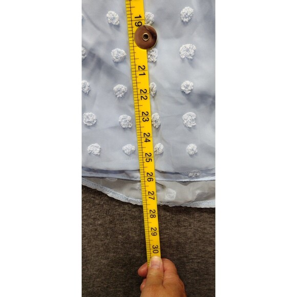 Womens Chiffon Dot Blouse Large Light Blue Cap Sleeve V Neck Sheer Underlay READ - Picture 10 of 10